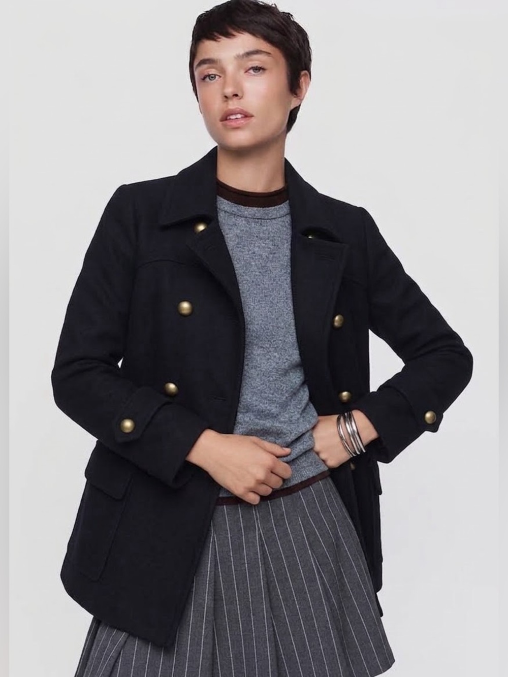 Express Black Wool Blend Military Pea Coat Size Small Classic Preppy